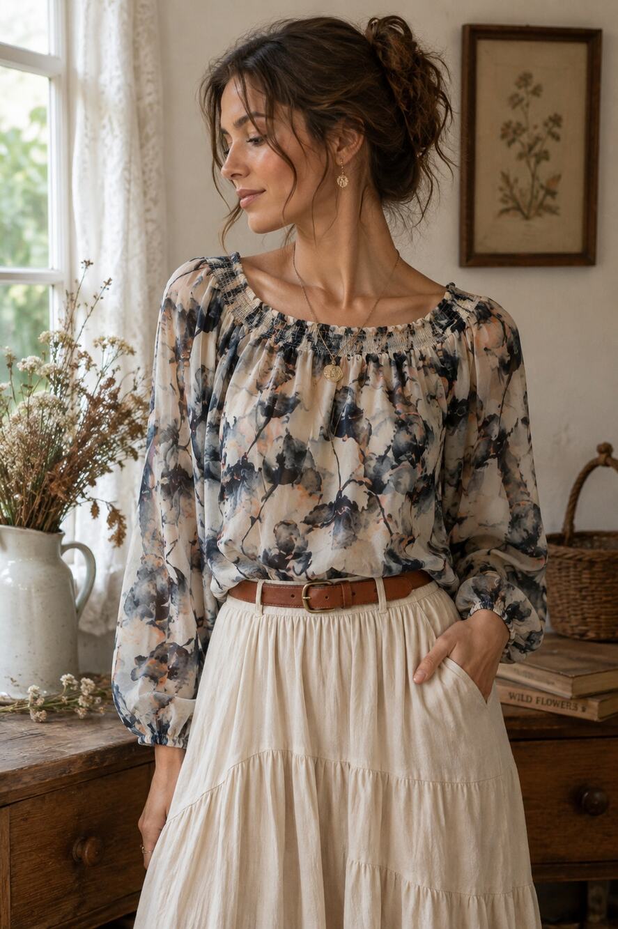 i Jeans by Buffalo Floral Sheer Blouse Women’s Small Boho Cottagecore